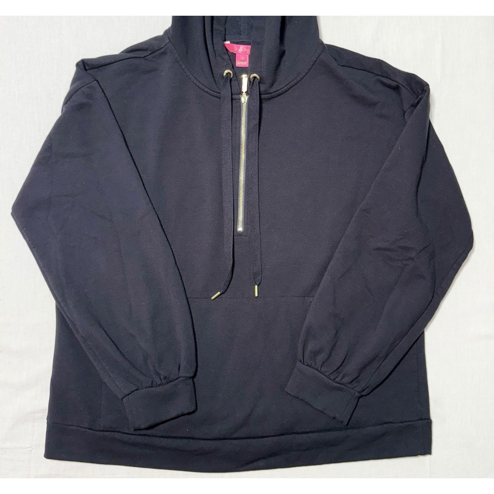 Lilly Pulitzer Black Half Zip Hoodie Sweatshirt Gold Hardware Women's Size M